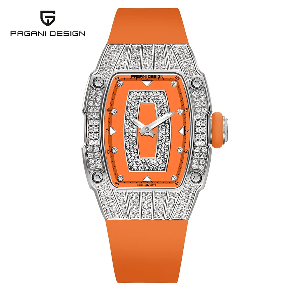 PAGANI DESIGN PD-YS013 Luxurious Quartz Watch for Women - Dagger & Diamond Silver Orange