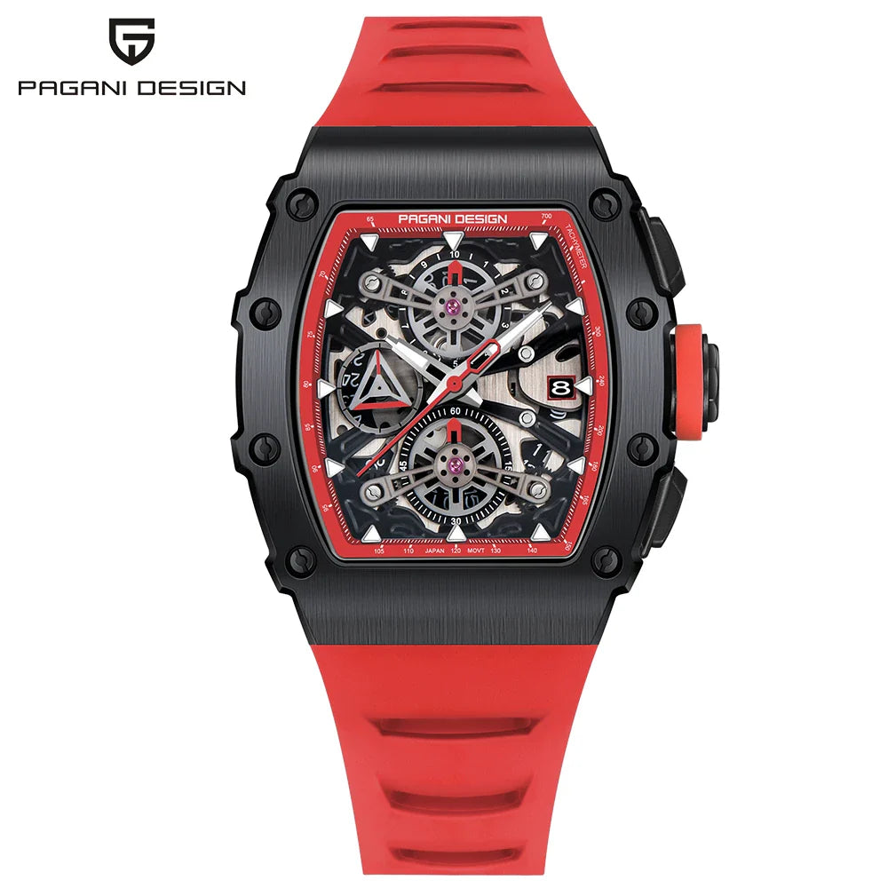 PAGANI DESIGN PD-YS011 Tonneau Luxury Quartz Watch for Men - Dagger & Diamond Black Red