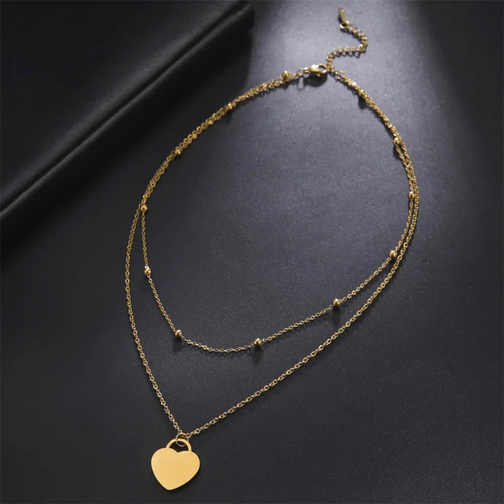 Heart Pendant Double Layer Necklace