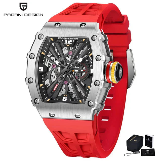 PAGANI DESIGN PD-1738 Tonneau Men's Luxury Quartz Watch - Dagger & Diamond Red