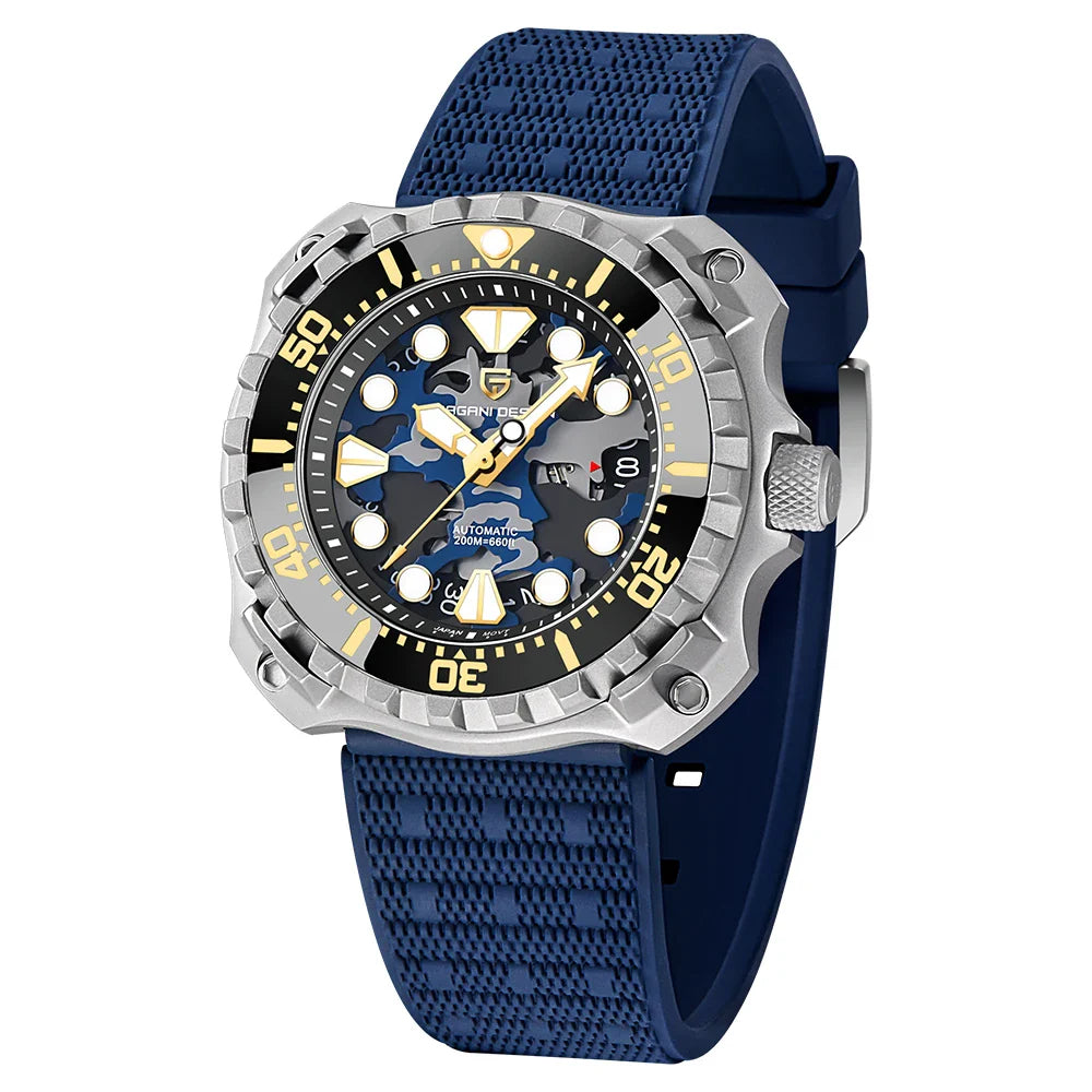 PAGANI DESIGN PD-YN009 Military Hollow Dial Titanium Automatic Watch for Men - Dagger & Diamond Blue