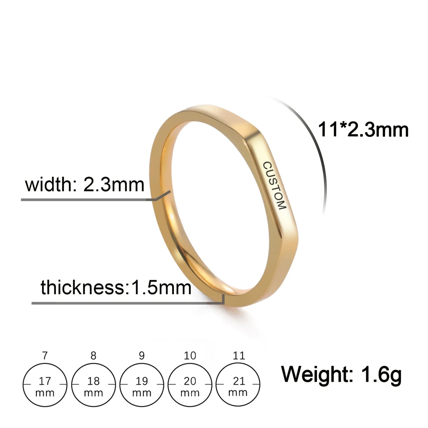 Customizable Minimalist Ring - Dagger & Diamond 2.3mm Gold / 7