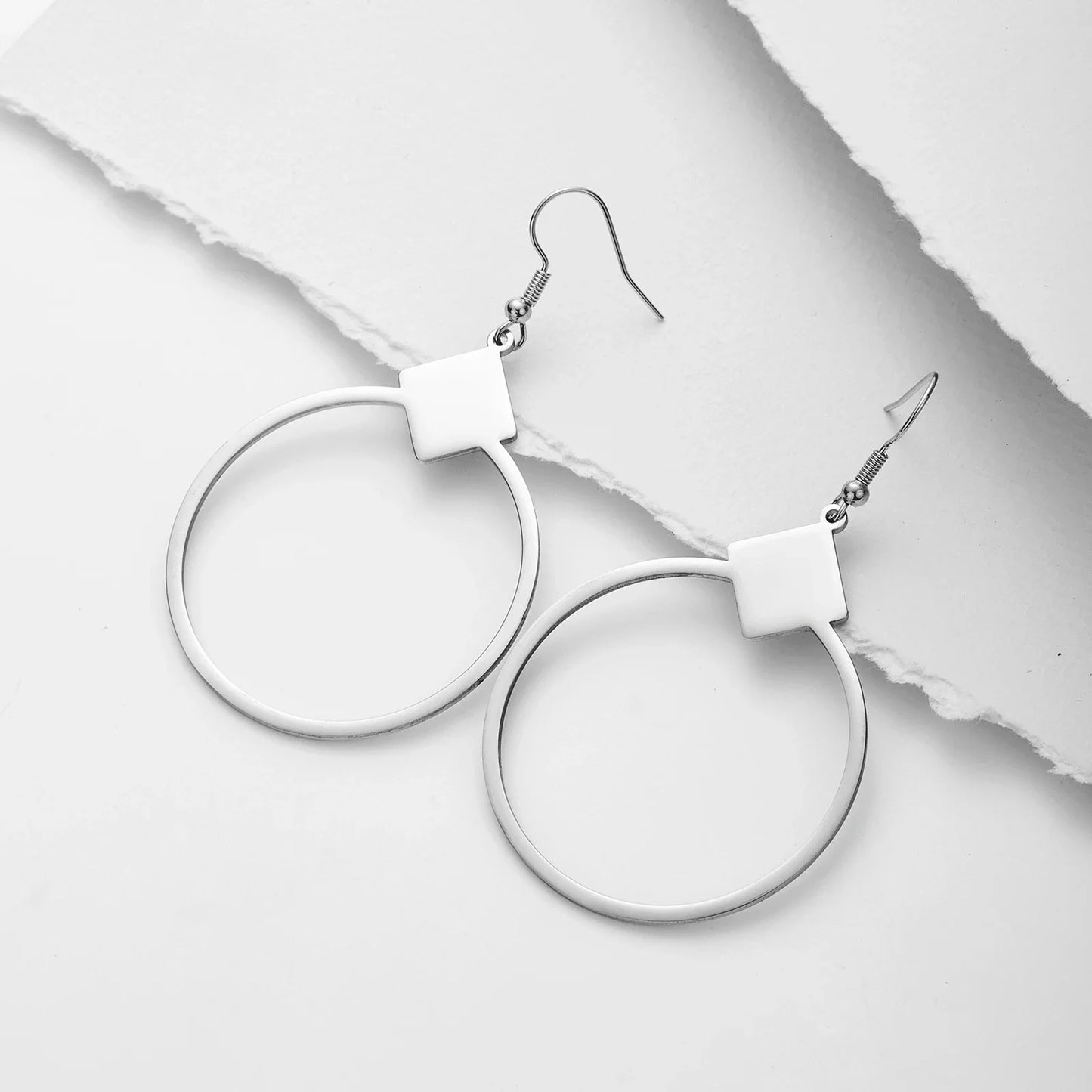 Large Circle Square Minimalist Korean Drop Earrings