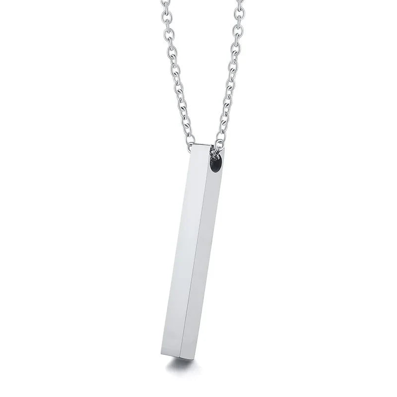 Vertical Bar Pendant Double Chain Necklaces for Men - Dagger & Diamond Single Silver O-Chain