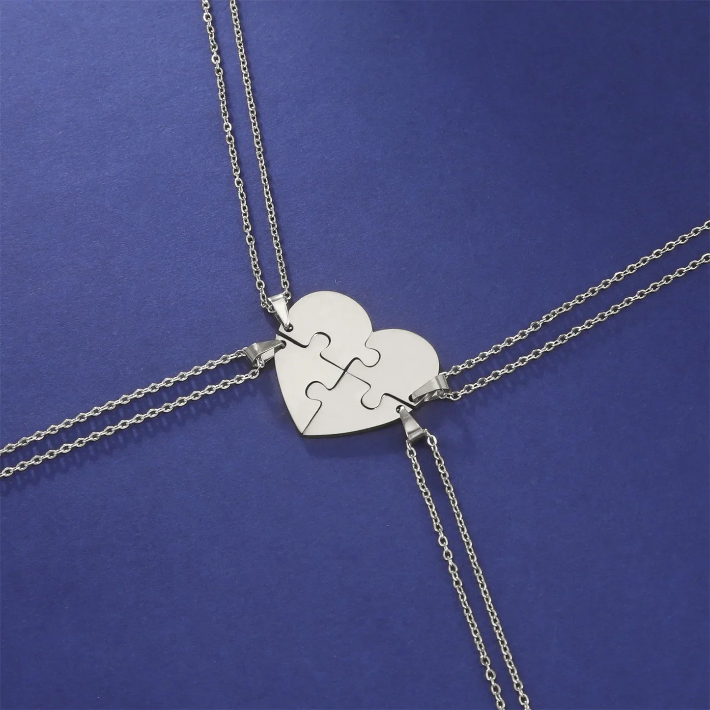 Heart Puzzle Pendant Necklace Set - Dagger & Diamond 4 pcs Silver / 45-50 cm