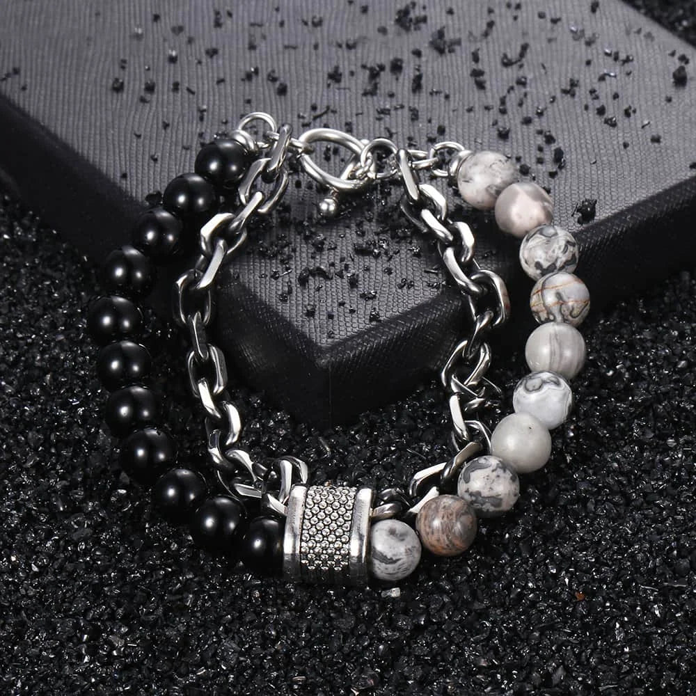 Stone & Steel Bracelets for Men - Dagger & Diamond