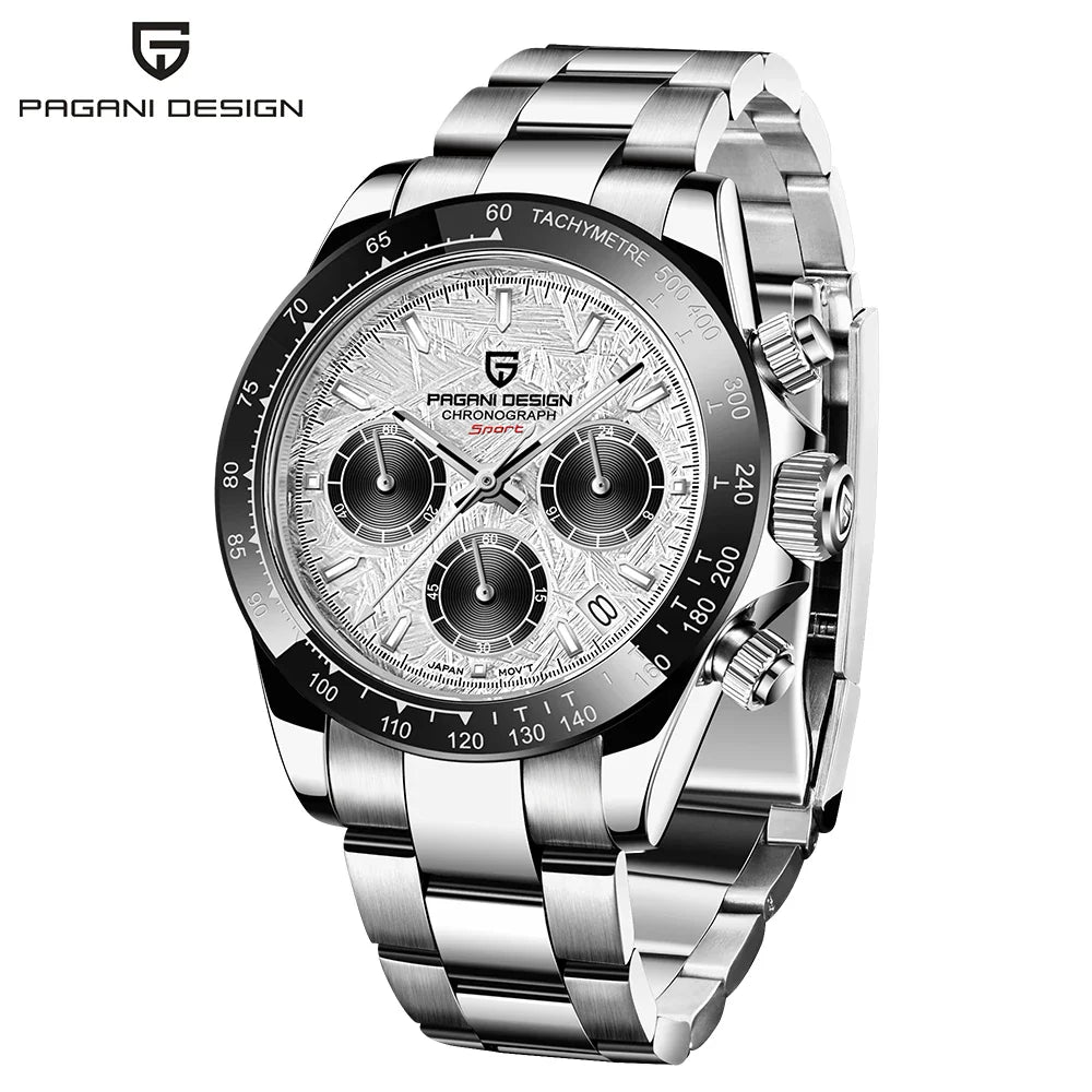 PAGANI DESIGN PD-1644 Ceramic Chronograph Sport Quartz Watches for Men - Dagger & Diamond Meteorite Stainless