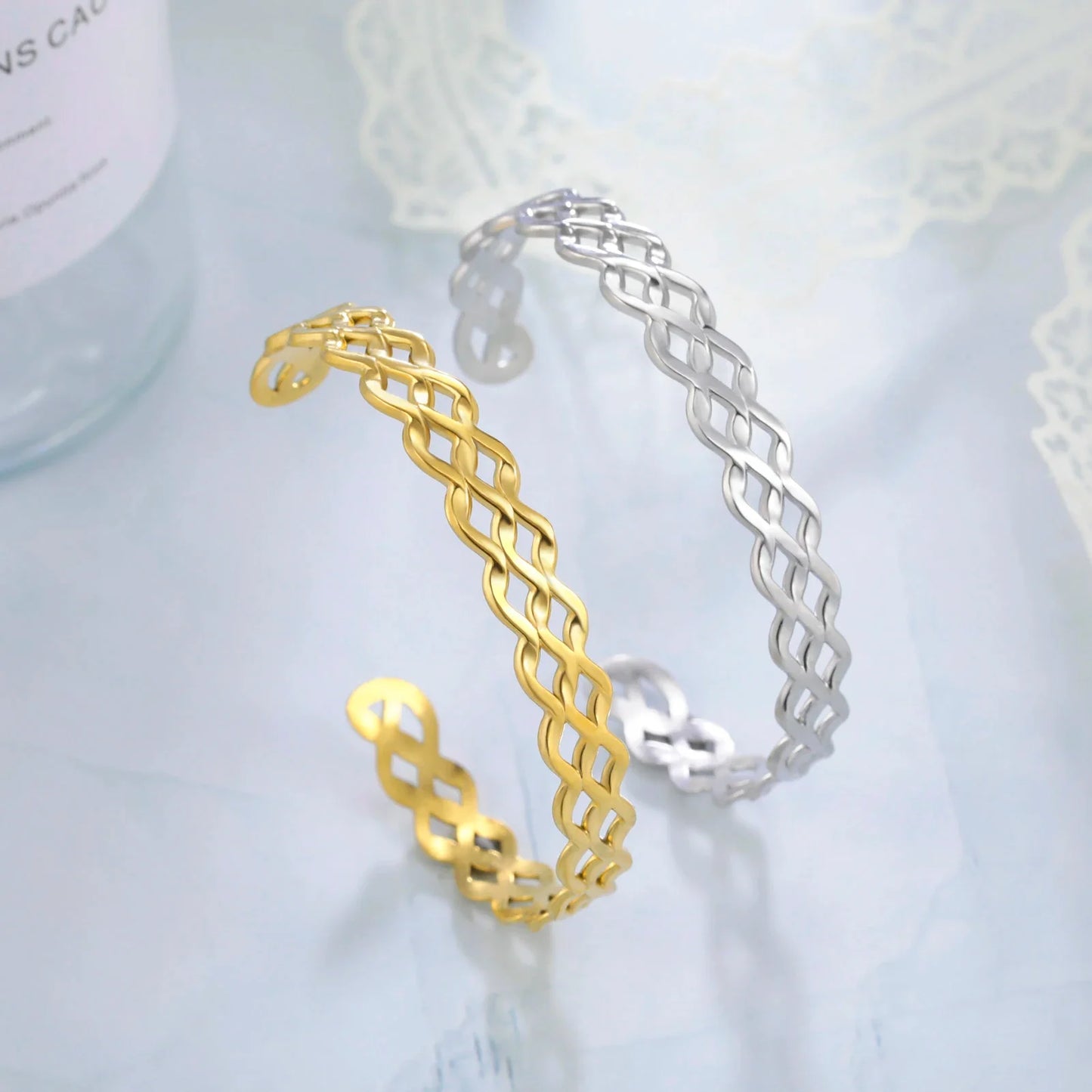 Woven Waves Open Bangles for Women