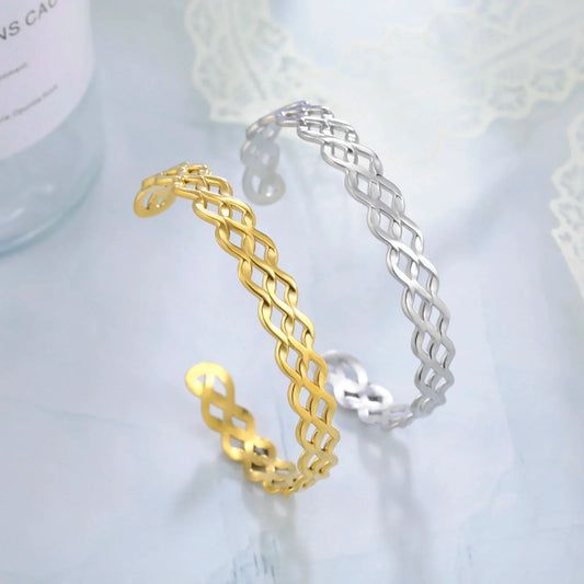 Woven Waves Open Bangles for Women