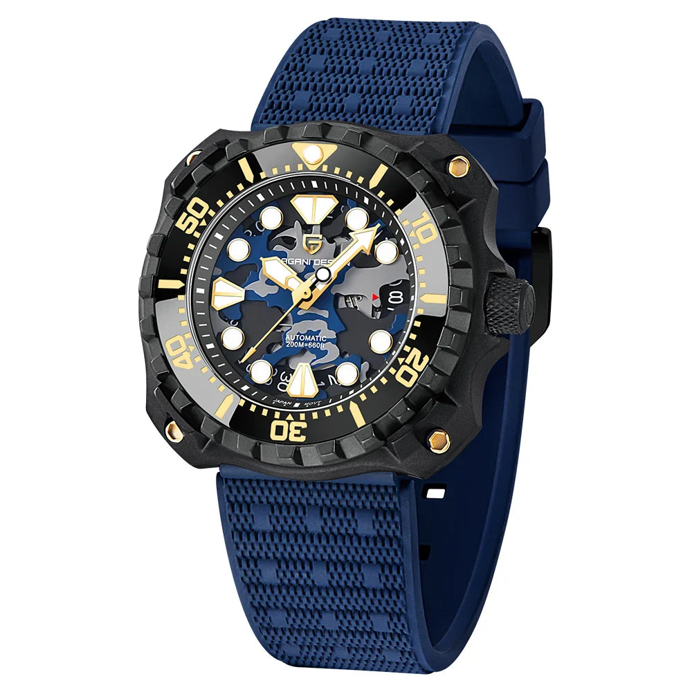 PAGANI DESIGN PD-YN009 Military Hollow Dial Titanium Automatic Watch for Men - Dagger & Diamond Black Blue