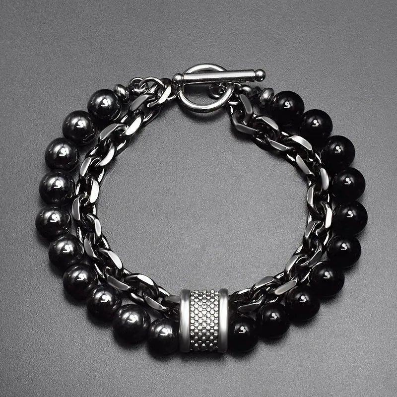 Stone & Steel Bracelets for Men - Dagger & Diamond Metal Black