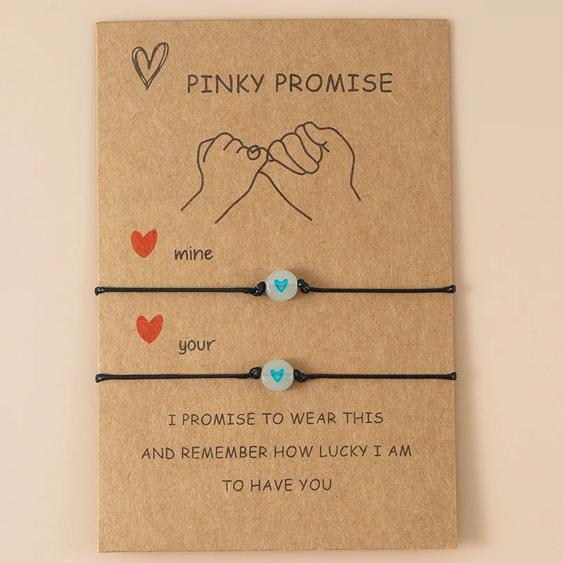 Pinky Promise Glowing Hearts Bracelet Set - Dagger & Diamond Blue