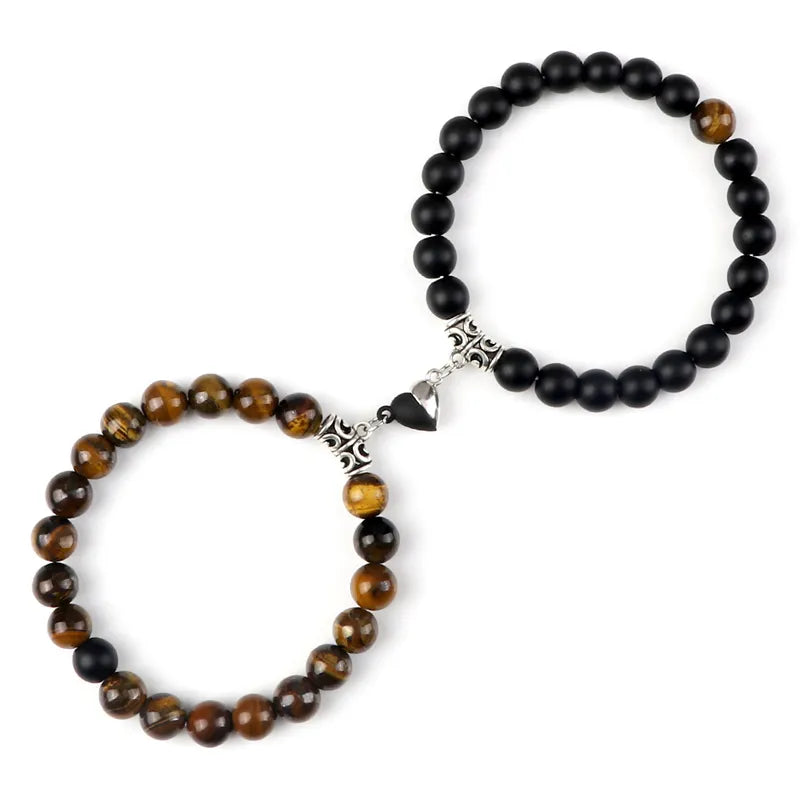 Magnetic Heart Natural Stone Bracelets - Dagger & Diamond Matte Tiger