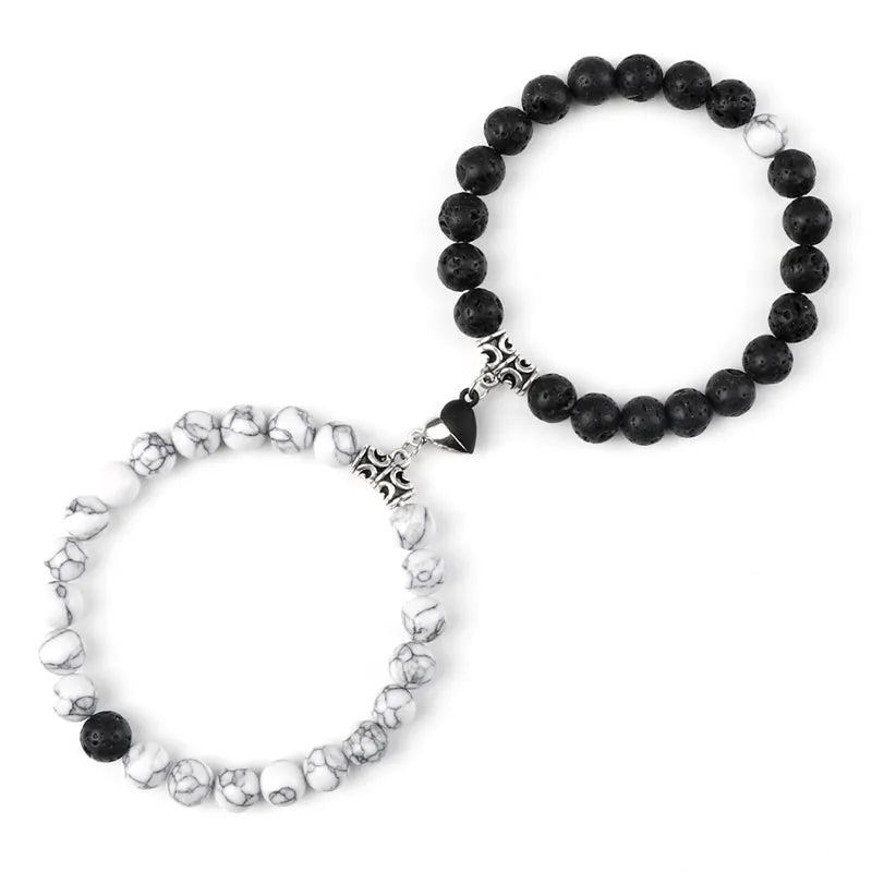 Magnetic Heart Natural Stone Bracelets - Dagger & Diamond White Lava