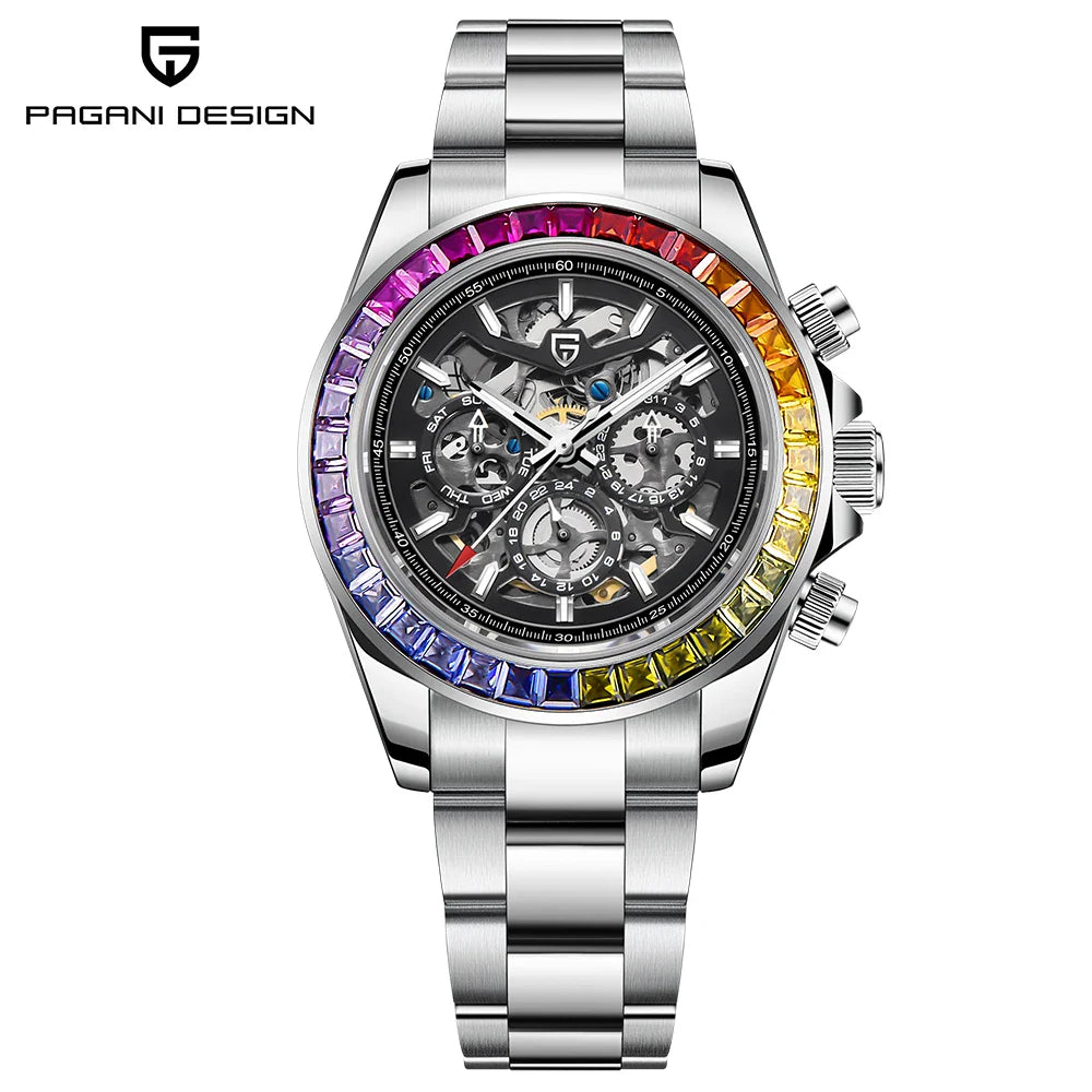 PAGANI DESIGN PD-1777 Automatic Watch for Men - Dagger & Diamond Rainbow Bezel