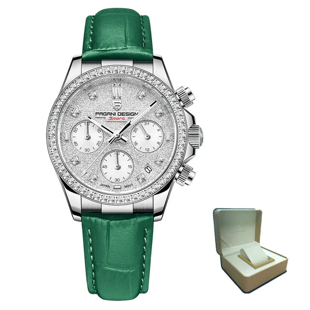 PAGANI DESIGN PD-1730 Luxury Ladies Quartz Watches - Dagger & Diamond Green