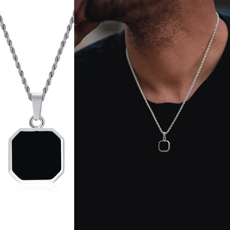 Geometric Square Pendant Necklaces for Men - Dagger & Diamond