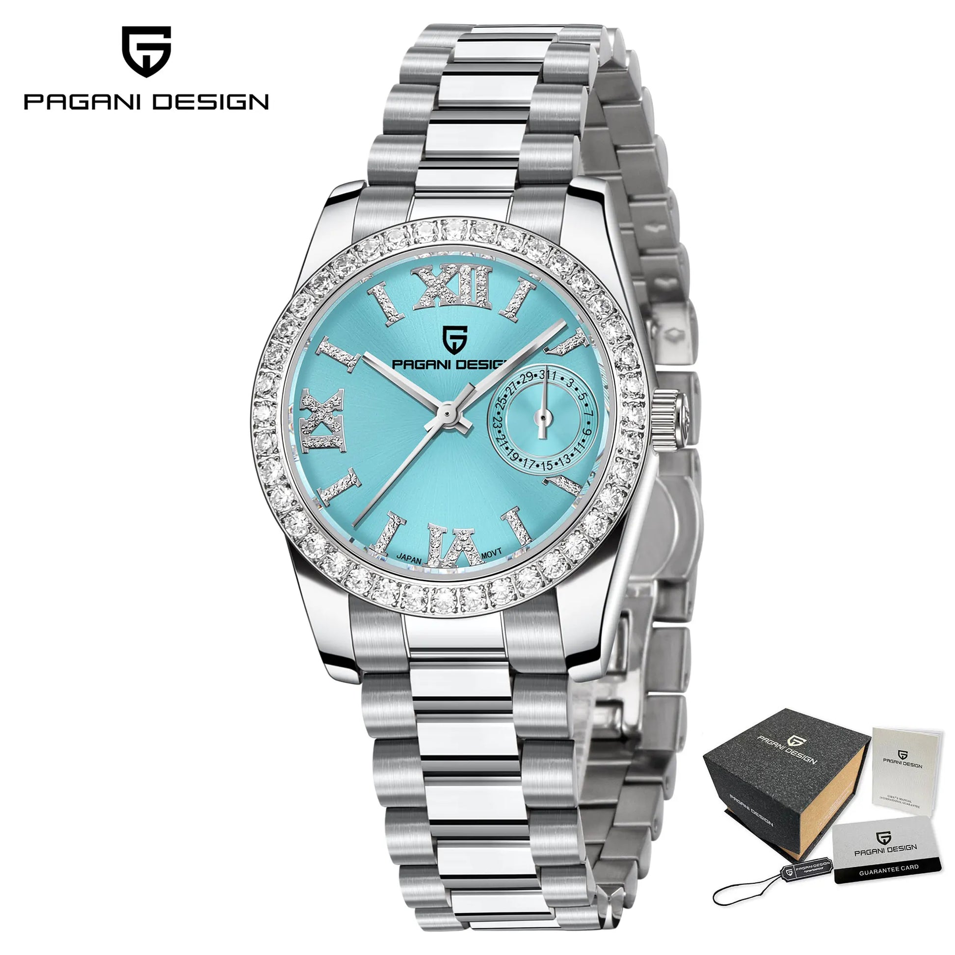 PAGANI DESIGN PD-1776 Exquisite Diamond 32mm Quartz Ladies Watch - Dagger & Diamond Blue