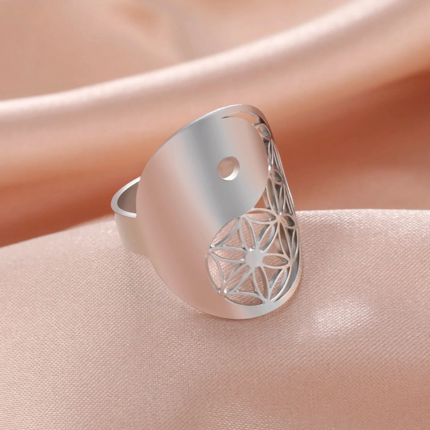 Yin Yang Flower Of Life Adjustable Ring