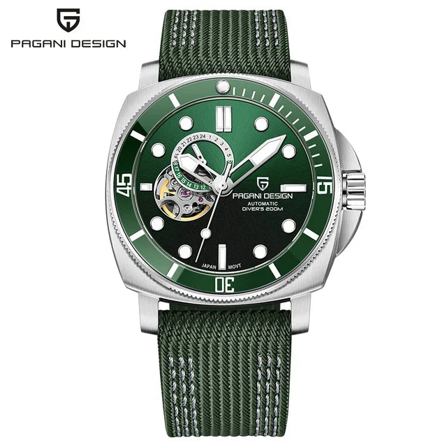 PAGANI DESIGN PD-1736 43MM Ceramic Bezel Mens Automatic Watch - Dagger & Diamond Green