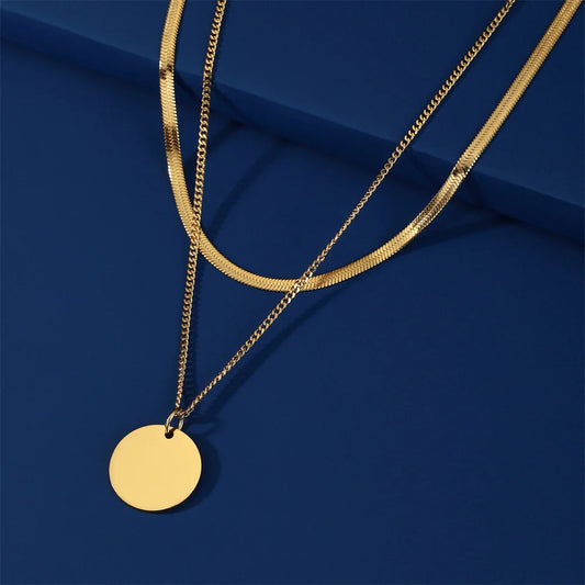 Geometric Pendant Double Chain Layer Necklace