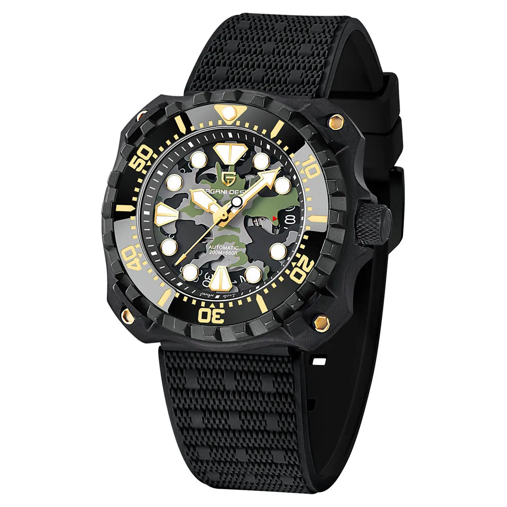 PAGANI DESIGN PD-YN009 Military Hollow Dial Titanium Automatic Watch for Men - Dagger & Diamond Black Green