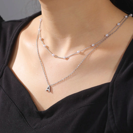Initial Letter Pearl Double Layer Necklace