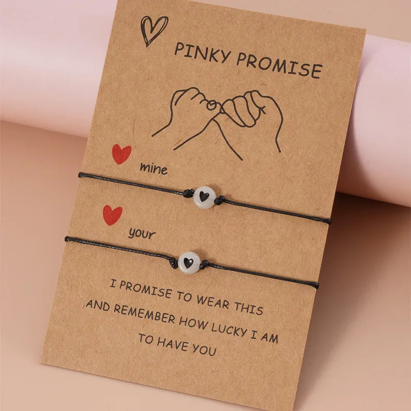 Pinky Promise Glowing Hearts Bracelet Set - Dagger & Diamond Black