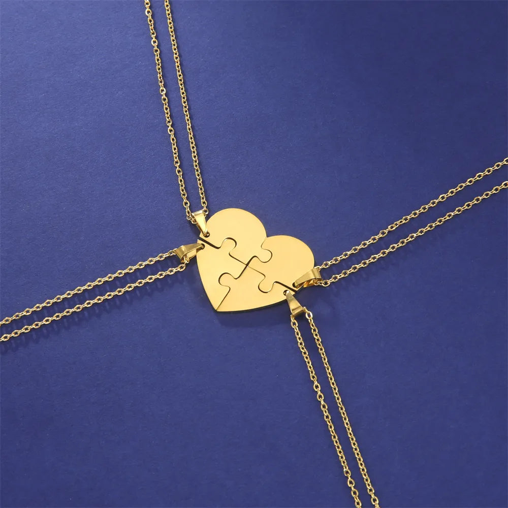 Heart Puzzle Pendant Necklace Set - Dagger & Diamond 4 pcs Gold / 45-50 cm