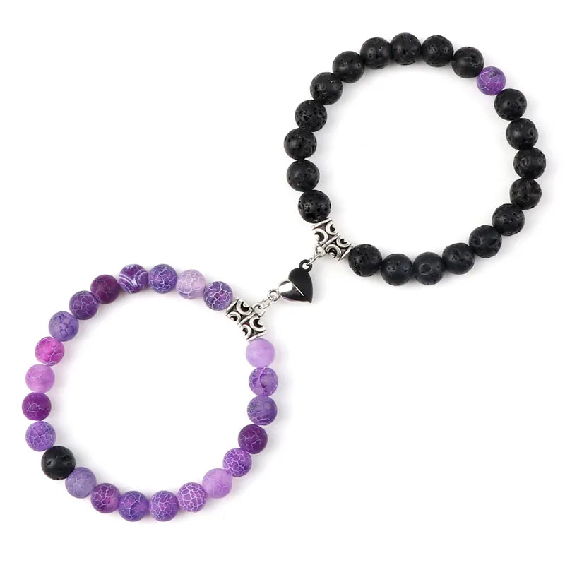 Magnetic Heart Natural Stone Bracelets - Dagger & Diamond Lava Purple