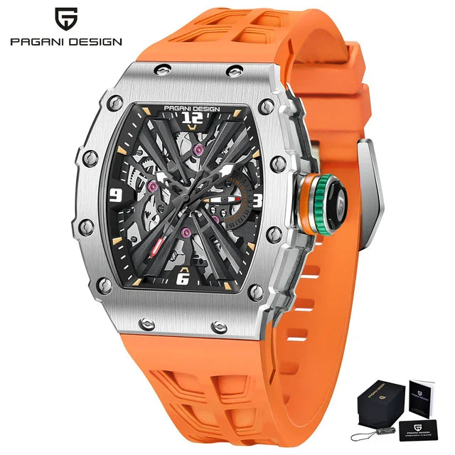 PAGANI DESIGN PD-1738 Tonneau Men's Luxury Quartz Watch - Dagger & Diamond Orange