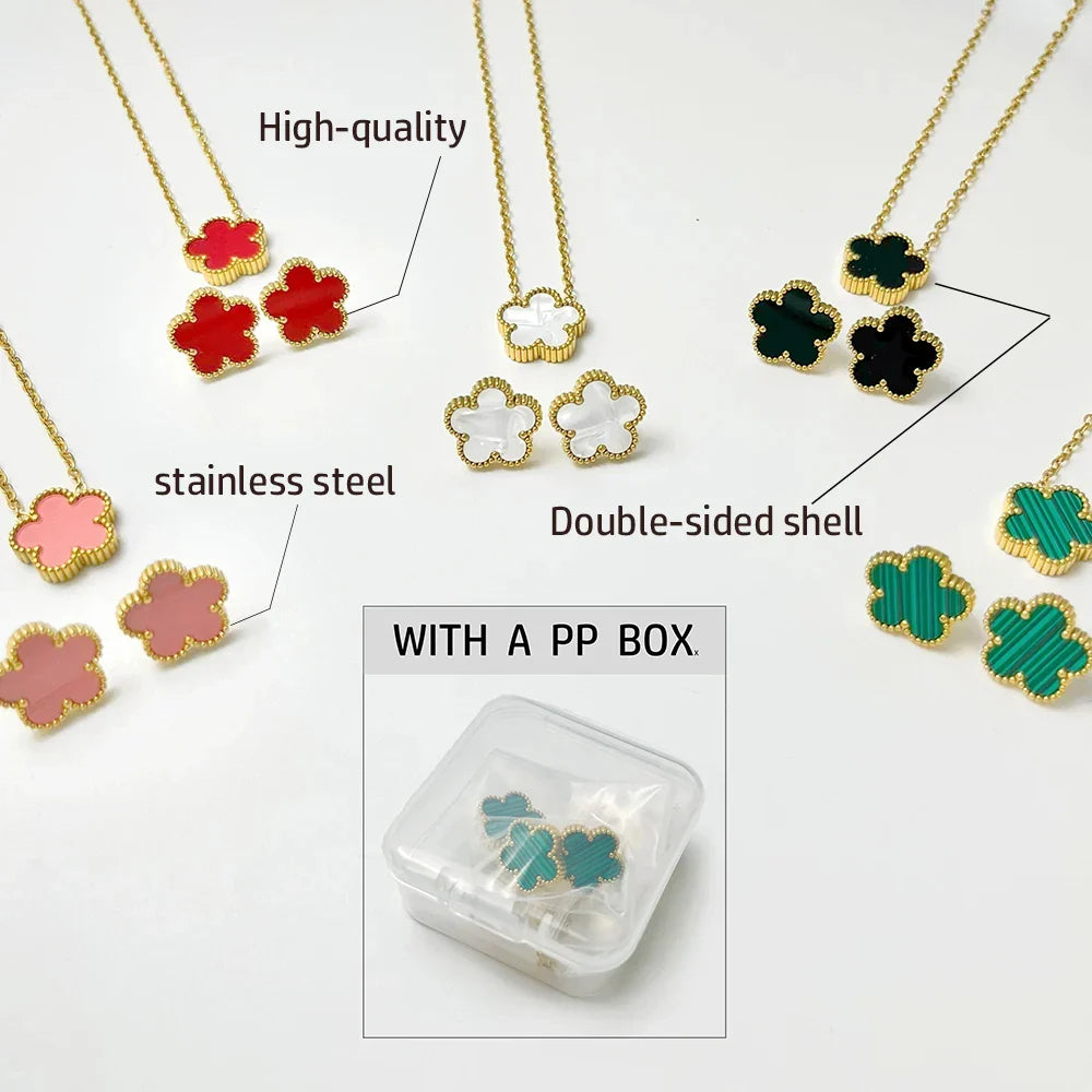 Luxury Flower Charm Pendant Necklace and Earrings Set