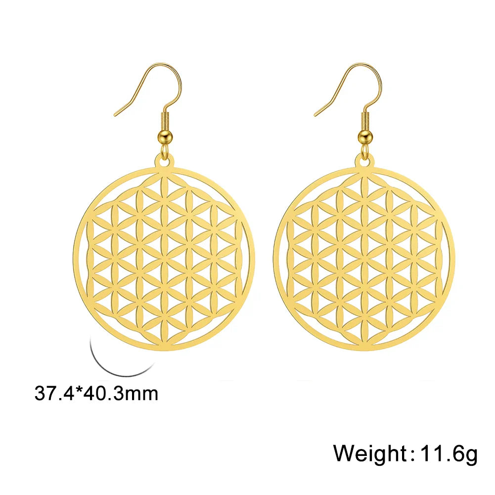 Flower of Life Drop Earrings - Dagger & Diamond 5 Gold