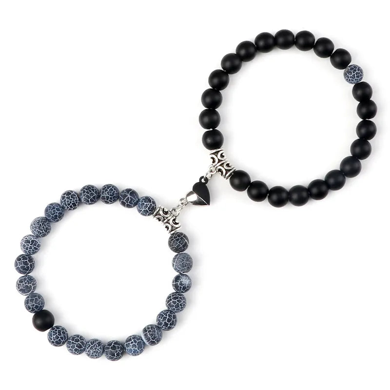 Magnetic Heart Natural Stone Bracelets - Dagger & Diamond Matte Black