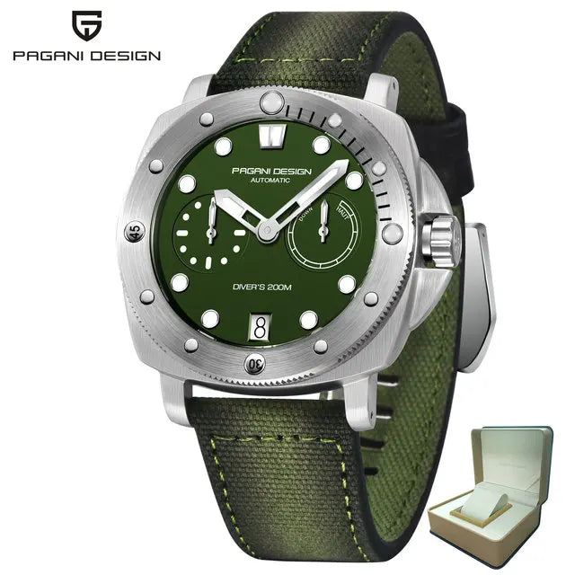 PAGANI DESIGN PD-1767 Luxury Automatic Diver Watch for Men - Dagger & Diamond Green with Gift Box