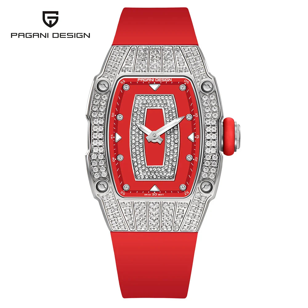 PAGANI DESIGN PD-YS013 Luxurious Quartz Watch for Women - Dagger & Diamond Silver Red