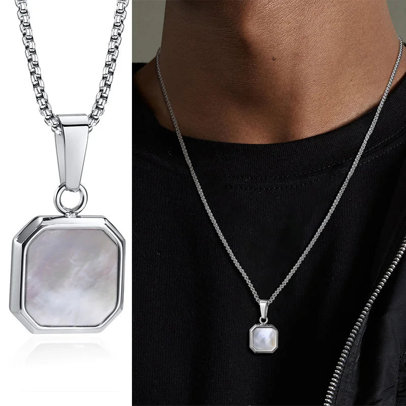 Geometric Square Pendant Necklaces for Men - Dagger & Diamond White Box Silver / 45cm 18inch