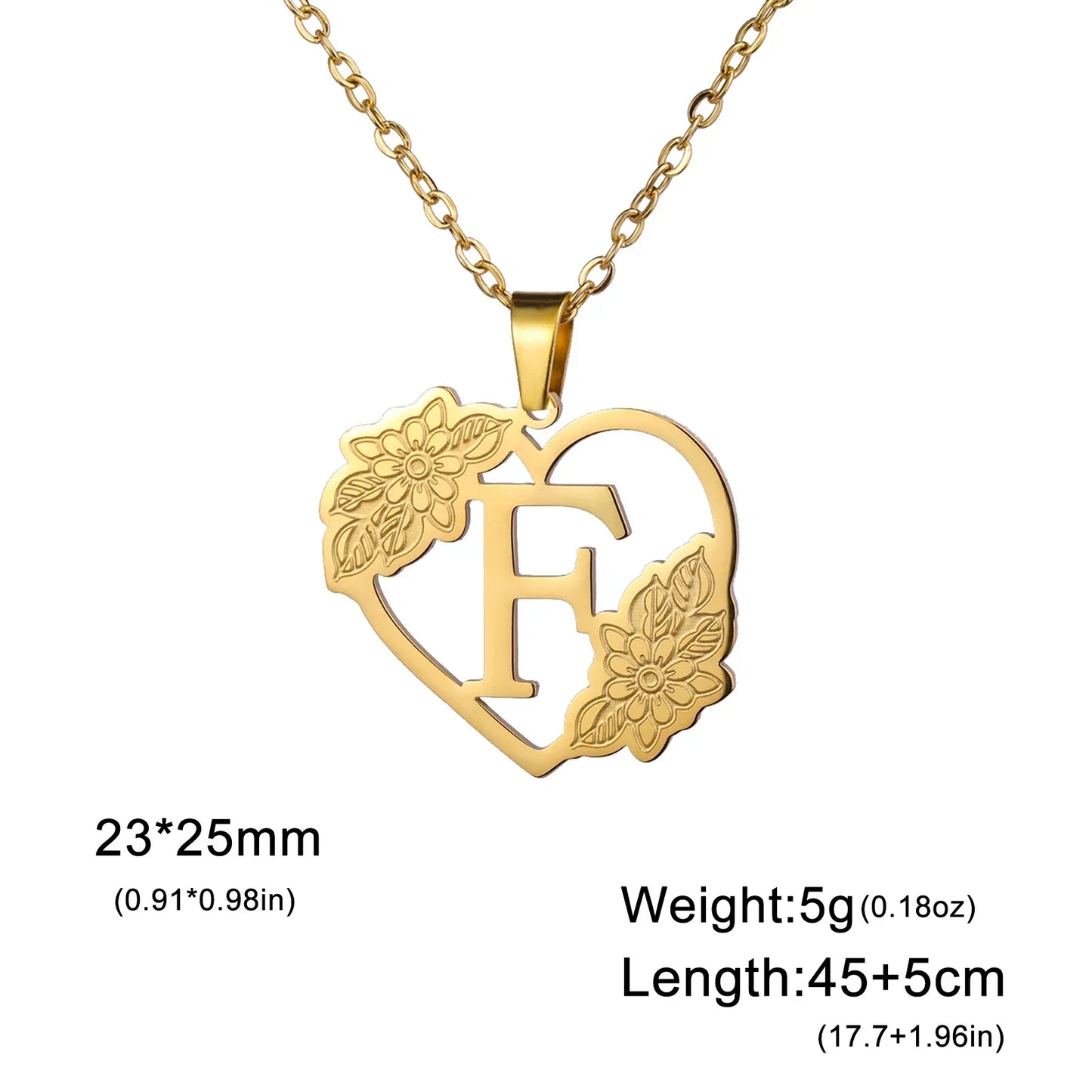 Dainty Heart Flower Initial Pendant Necklace