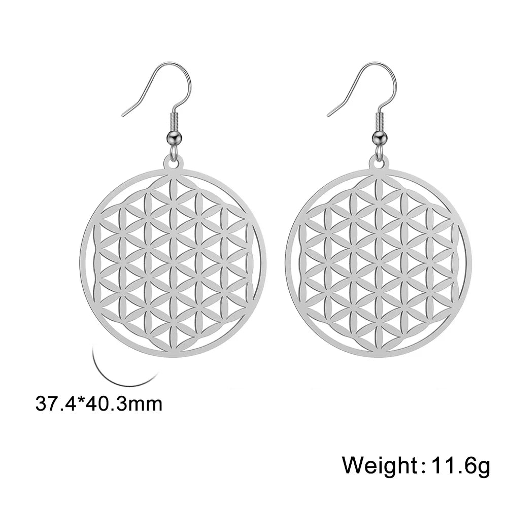 Flower of Life Drop Earrings - Dagger & Diamond 5 Silver