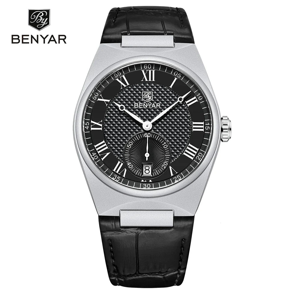 BENYAR BY-5199 Luxury Quartz Watch for Men - Dagger & Diamond Black