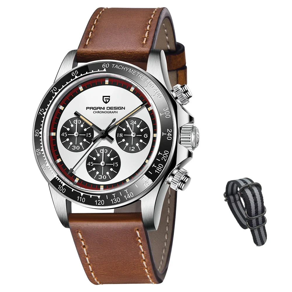 PAGANI DESIGN PD-1676 Luxury Chronograph Quartz Watch for Men - Dagger & Diamond Belt White