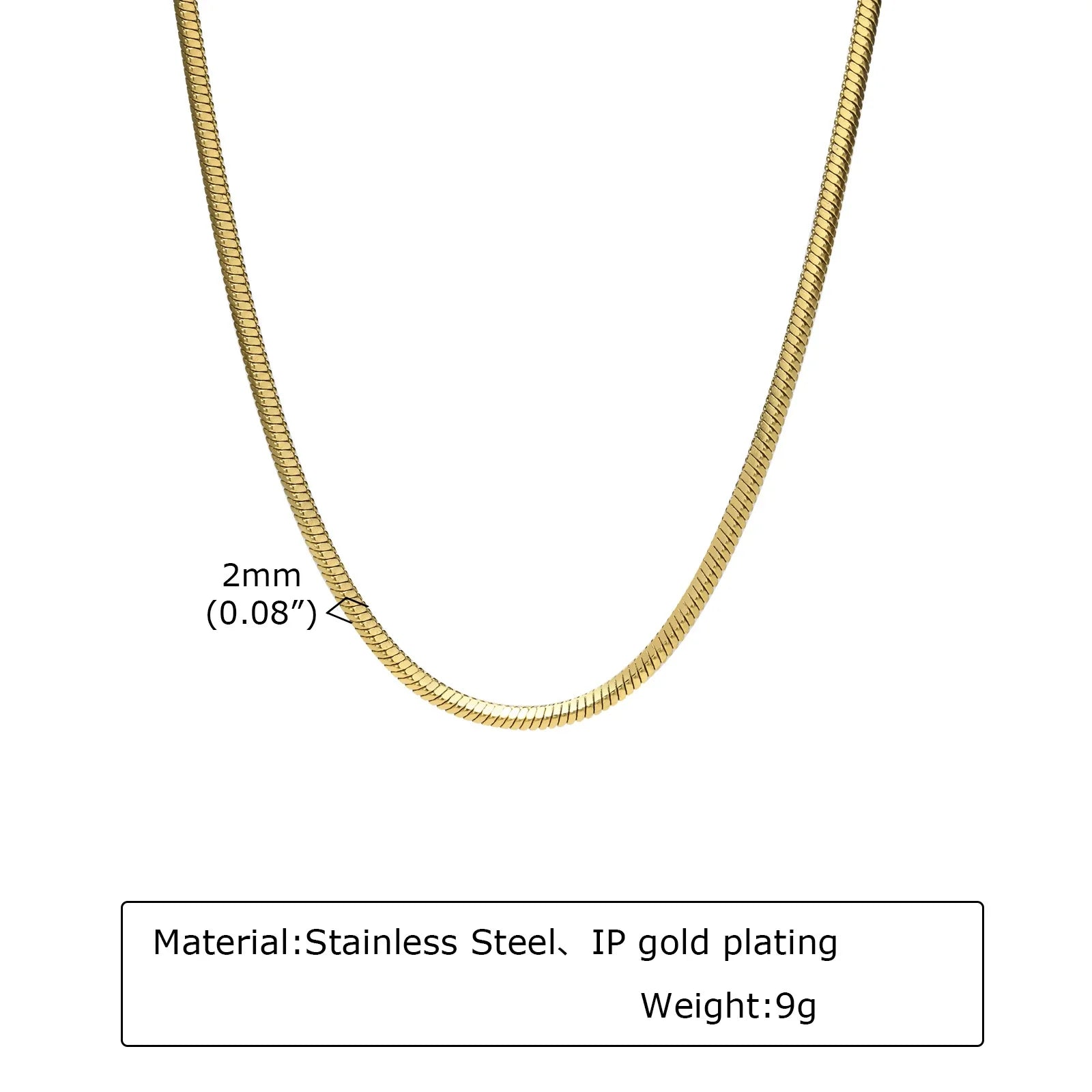 Square Snake Chain Necklaces for Women & Men - Dagger & Diamond 2mm Gold / 45cm