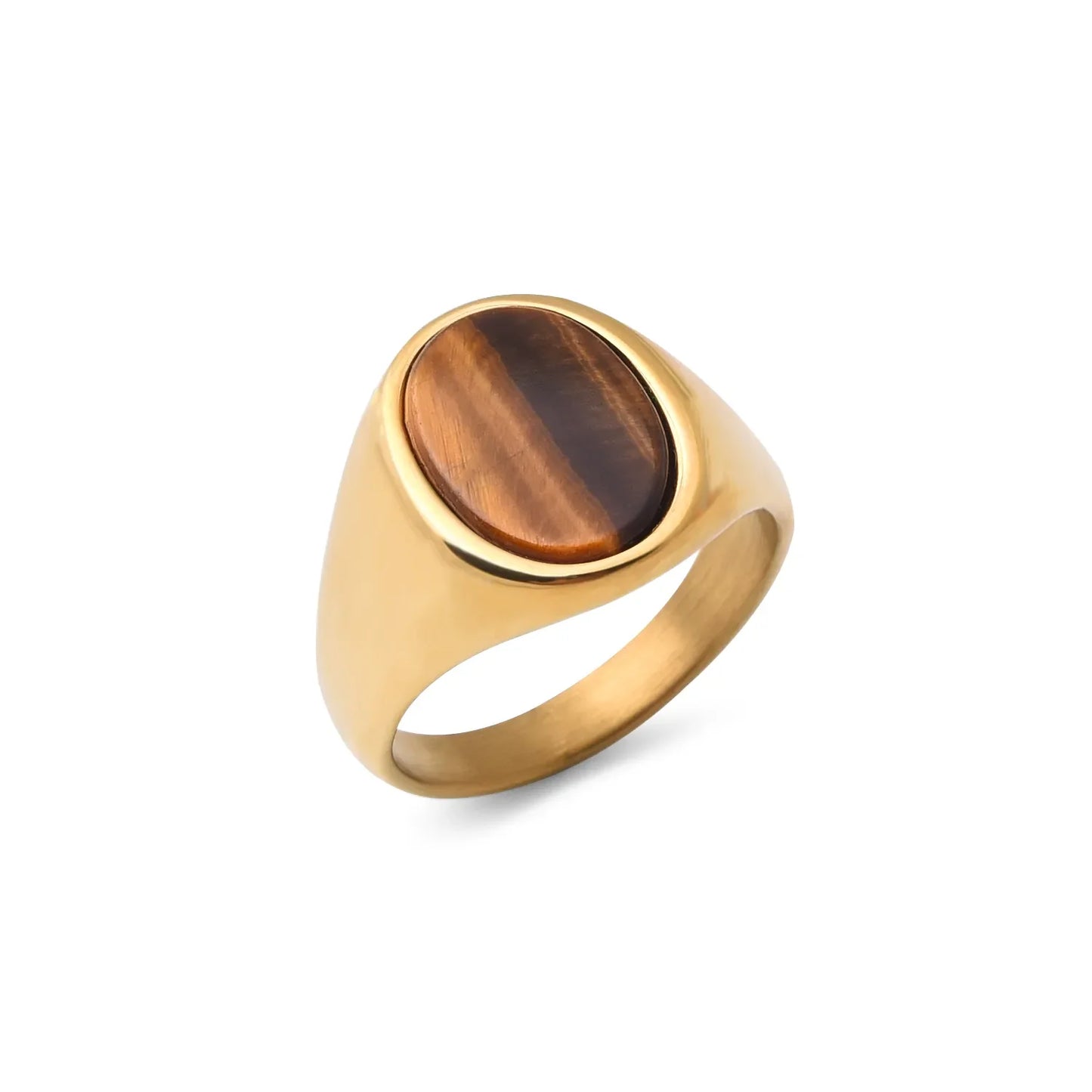 Vintage Gold Oval Stone Inlay Ring