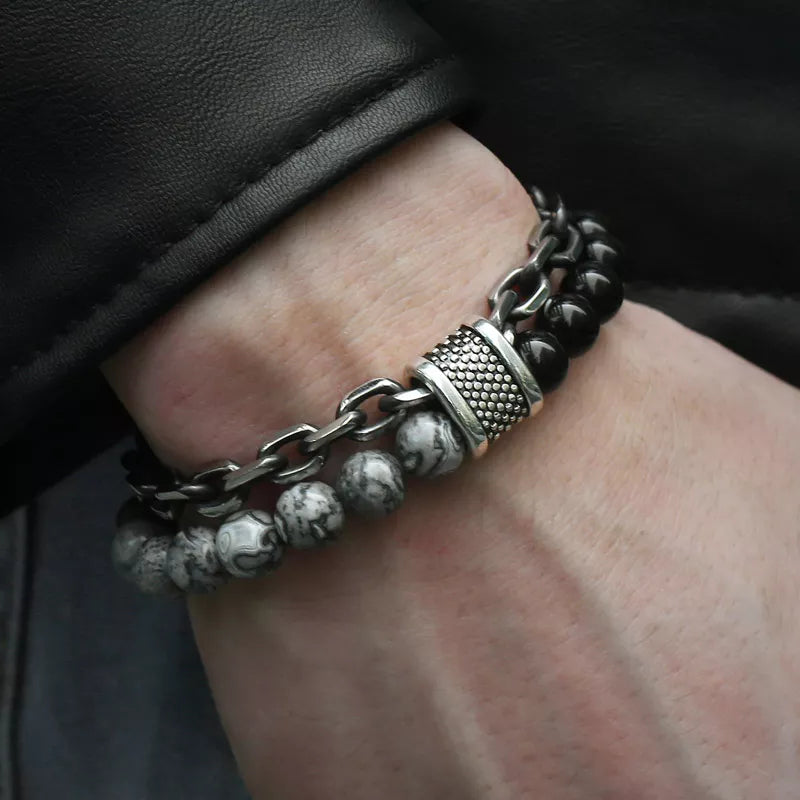 Stone & Steel Bracelets for Men - Dagger & Diamond