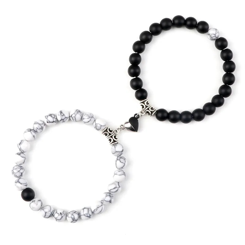 Magnetic Heart Natural Stone Bracelets - Dagger & Diamond White Matte