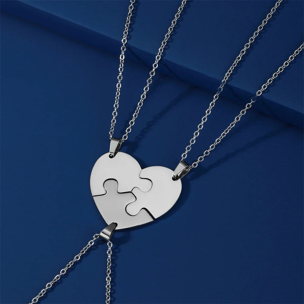 Heart Puzzle Pendant Necklace Set - Dagger & Diamond