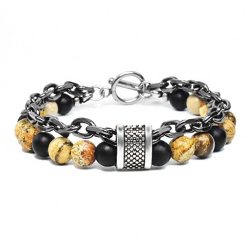 Stone & Steel Bracelets for Men - Dagger & Diamond Picture Stone