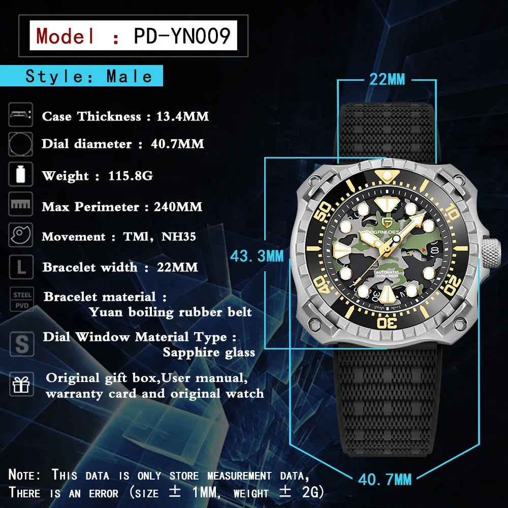 PAGANI DESIGN PD-YN009 Military Hollow Dial Titanium Automatic Watch for Men - Dagger & Diamond