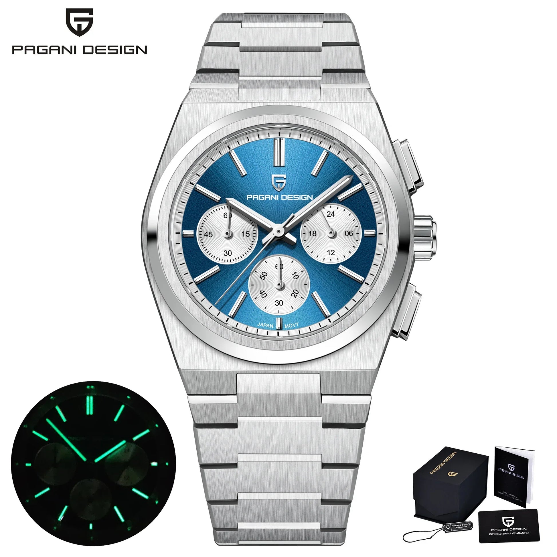 PAGANI DESIGN PD-1761 PDRX Quartz Chronograph Sport Watch for Men - Dagger & Diamond Silver Blue