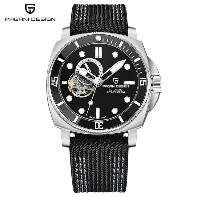 PAGANI DESIGN PD-1736 43MM Ceramic Bezel Mens Automatic Watch - Dagger & Diamond Black